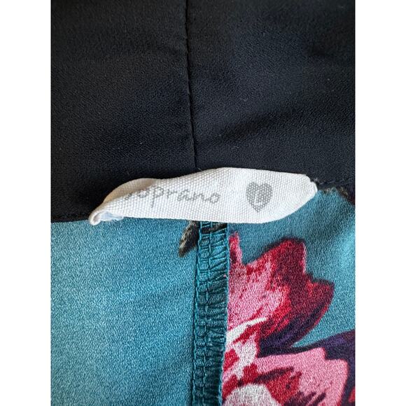 Soprano Floral Kimono Robe Teal/Pink/Black Sash Size Large Boho Festival - Picture 5 of 7